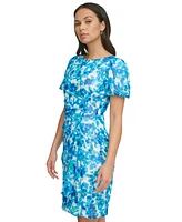 Dkny Women's Printed Boat-Neck Bubble-Sleeve Sheath Dress