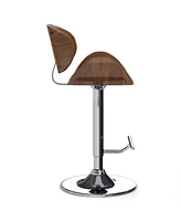Simpli Home Marana Bentwood Adjustable Swivel Bar Stool in Deep Tan Pu Leather