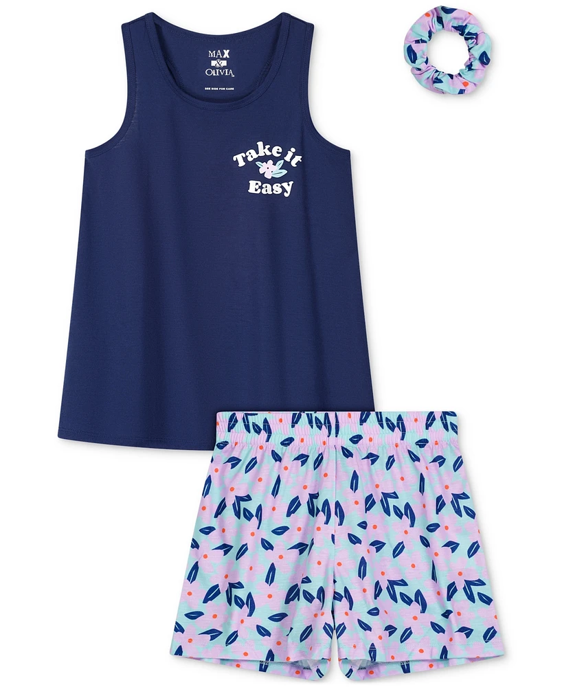 Max and Olivia Girls 3-Pc. Take It Easy Short & Top Pajama Set