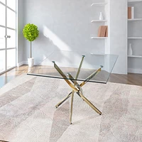 Simplie Fun Contemporary Square Clear Dining Tempered Glass Table With Finish Stainless Steel Legs