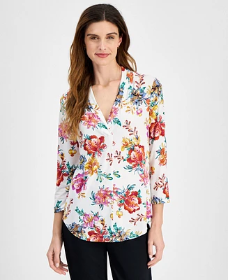 Jm Collection Women's Printed V-Neck Top, Created for Macy's