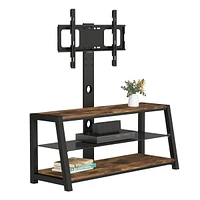 Wooden Storage Tv Stand Tempered Glass Height Adjustable Universal Swivel Entertainment