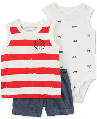 Carter's Baby Boys Cotton Ride The Tide Tank Top, Printed Bodysuit & Chambray Shorts, 3 Piece Set