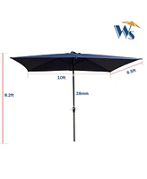 Streamdale Furniture 10 X 6.5FT Rectangular Patio Solar Led Lighted Outdoor Umbrellas With Crank And Push Button