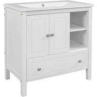 30" Bathroom Vanity Set with Solid Wood Frame & Ceramic Sink