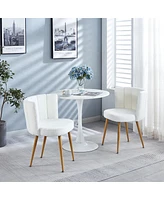 White Dining Chairs(Set Of 2) With Wood Legs