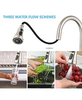 Streamdale Furniture Double Handle Bridge Kitchen Faucet With Pull-Down Spray Head