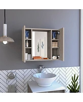 Streamdale Furniture Artemisa Medicine Cabinet, Double Door, Mirror, One External Shelf - Light Gray