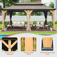 Cedar and Steel Hardtop Gazebo with Curtains