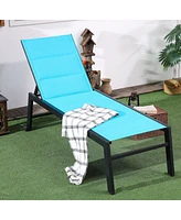 Blue Outdoor Chaise Lounge with Recliner Mechanism