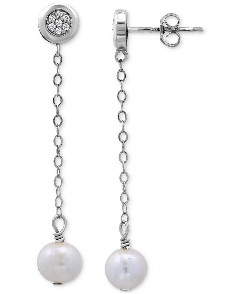 Giani Bernini Cultured Freshwater Pearl (7mm) & Cubic Zirconia Chain Drop Earrings 18k Gold-Plated Sterling Silver (or Silver), Created fo