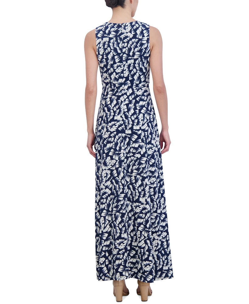 Jessica Howard Petite Printed V-Neck Sleeveless Maxi Dress