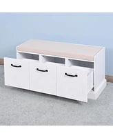 Streamdale Furniture Wooden Entryway Shoe Cabinet Living Room Storage Bench With White Cushion