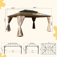 Streamdale Furniture 12x16FT Hardtop Gazebo with Polycarbonate Roof & Curtains