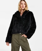 Maralyn & Me Juniors' Cropped Faux-Fur Long-Sleeve Coat