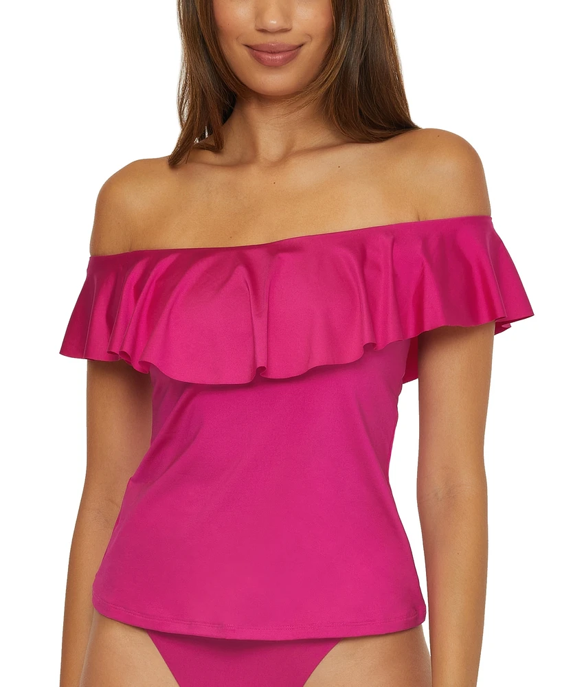 Trina Turk Women's Monaco Ruffled Off-The-Shoulder Tankini Top