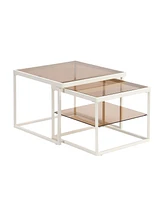 Streamdale Furniture Adjustable 2-Tier Coffee Table Set with Glass Top & Metal Frame