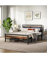 Slickblue Industrial Bed Frame with Rustic Headboard and Footboard