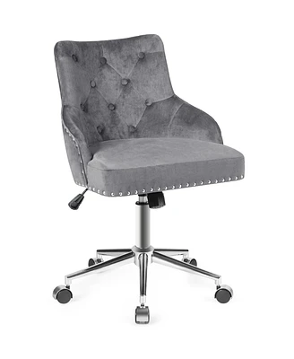 Slickblue Tufted Upholstered Swivel Computer Desk Chair with Nailed Trim