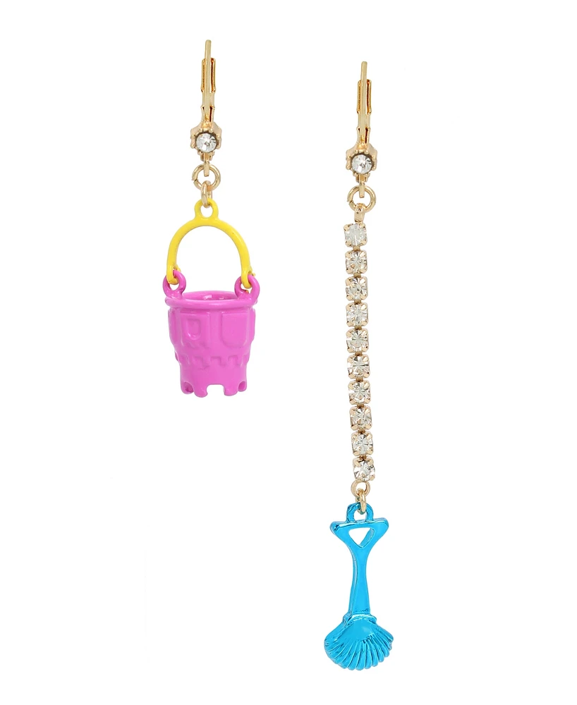 Betsey Johnson Faux Stone Seashell Shovel Pail Mismatch Earrings - Multi