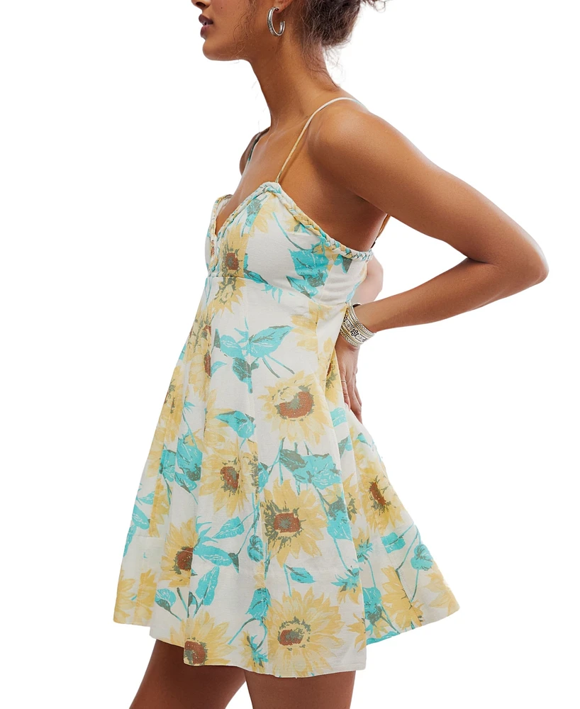 Free People Women's Altura Floral-Print Braided-Trim Mini Dress