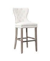 WestinTrends Tufted Upholstered Velvet Bar Stool with Metal Footrest (Set of 2)