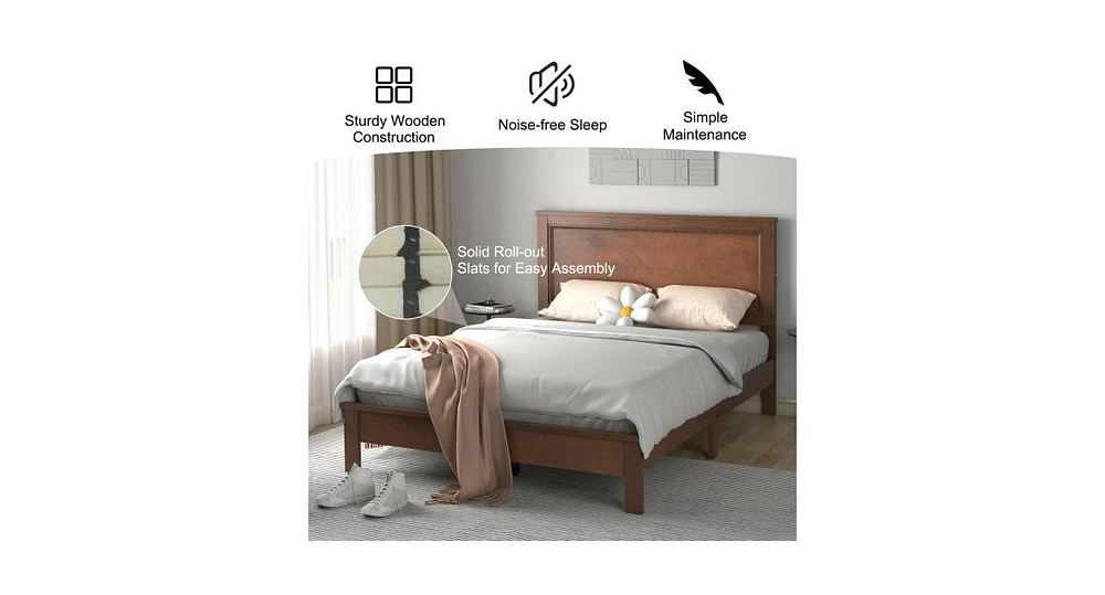 Slickblue Platform Slat Bed Frame with High Headboard