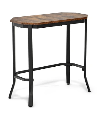 Slickblue Narrow End Table with Rustic Wood Grain and Stable Steel Frame-Rustic Brown