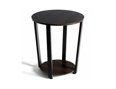 Slickblue 2-tier Round End Table with Storage Shelf & Metal Frame