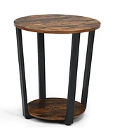 Slickblue 2-tier Round End Table with Storage Shelf & Metal Frame