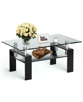Slickblue Rectangle Glass Coffee Table with Metal Legs for Living Room