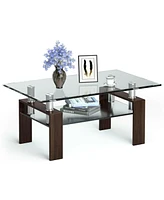 Slickblue Rectangle Glass Coffee Table with Metal Legs for Living Room