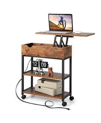 Slickblue Lift Top End Table with Charging Station and Universal Wheels