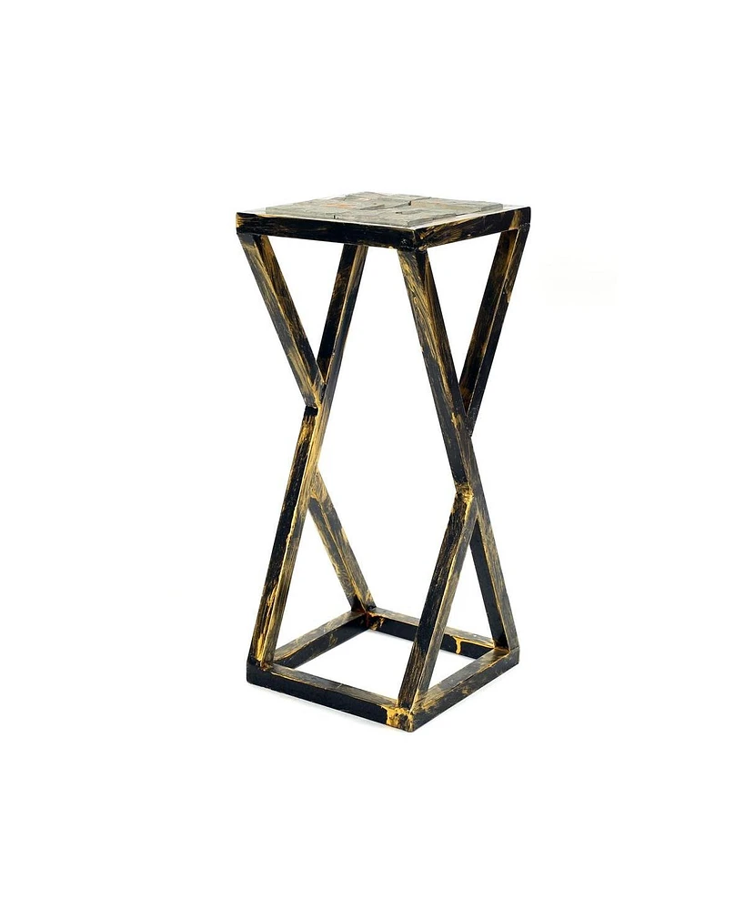 Ore International 19.5 in. Grey Stone Slab Black & Gold Plant Stand