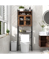 Slickblue Over-The-Toilet Storage Cabinet with Heavy-Duty Metal Frame 2-door Freestanding-Rustic Brown