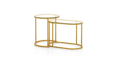 Slickblue Nesting Coffee Table Set of 2 with Tempered Glass Tabletop-Golden