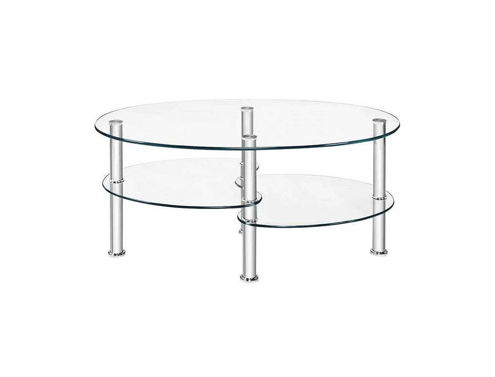 Slickblue Tempered Glass Oval Side Coffee Table-Transparent