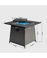 Streamdale Furniture 32" Propane Fire Pit Table With Blue Glass - 50,000 Btu Outdoor Wicker Fire Table