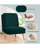 Inolait Sugift Velvet Accent Armless Side Chair with Rubber Wood Legs for Bedroom