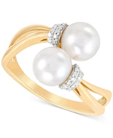 Honora Cultured Freshwater Pearl (7mm) & Diamond (1/10 ct. t.w.) Bypass Ring in 10k Gold