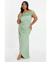 Quiz Plus Ruffle Bardot Ruched Maxi Dress