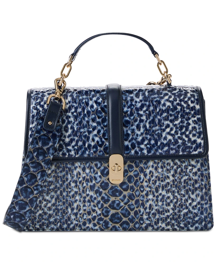 Brahmin Hallie Navy Meadowport Small Leather Satchel