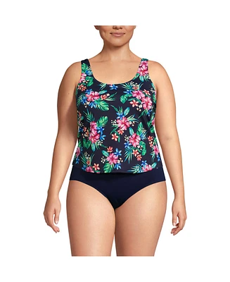 Lands' End Women's Plus Chlorine Resistant One Piece Scoop Neck Fauxkini Swimsuit