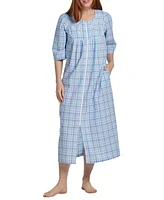 Miss Elaine Petite 3/4-Sleeve Plaid Zip Seersucker Robe