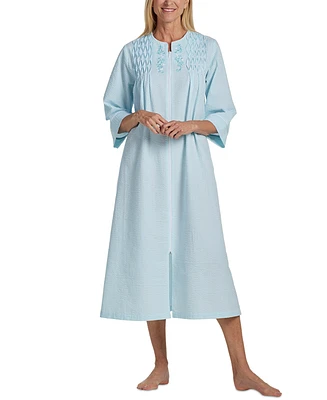 Miss Elaine Women's 3/4-Sleeve Zip Seersucker Robe