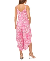 Vince Camuto Women's Printed Tie Shoulder Angled Hem Jumpsuit