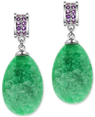 Dyed Green Jade & Amethyst (1/4 ct. t.w.) Briolette Dangle Hoop Drop Earrings in Sterling Silver