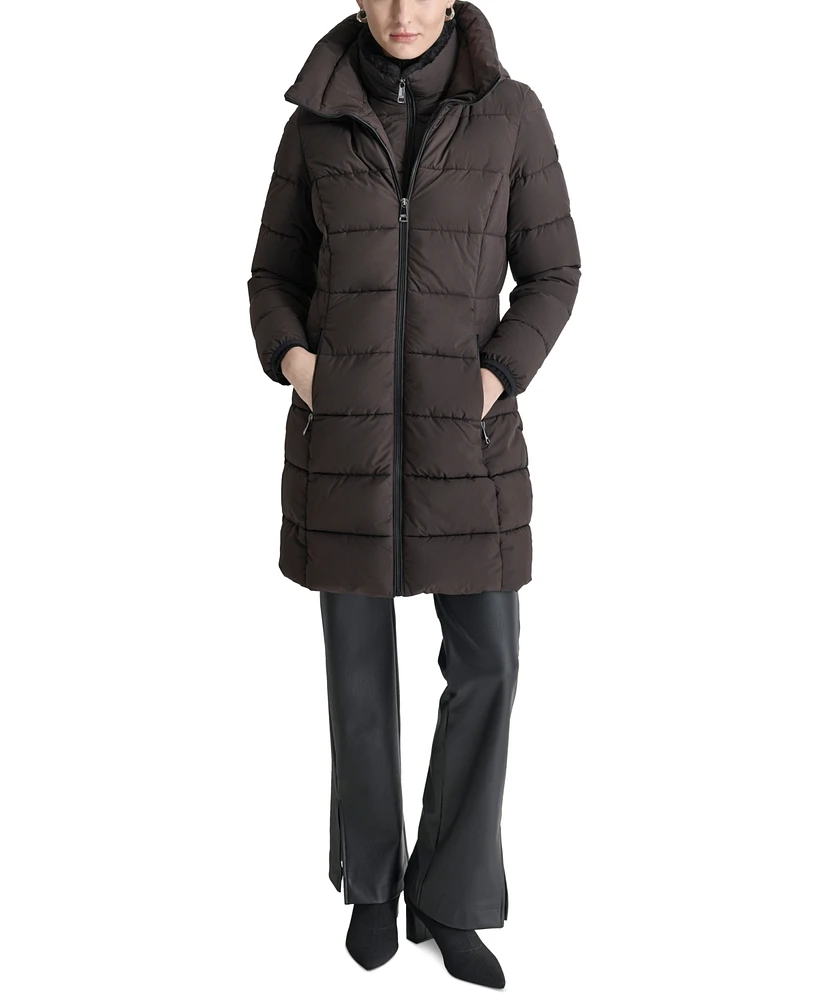 Dkny Women's Bibbed Hooded Zip-Front Puffer Coat