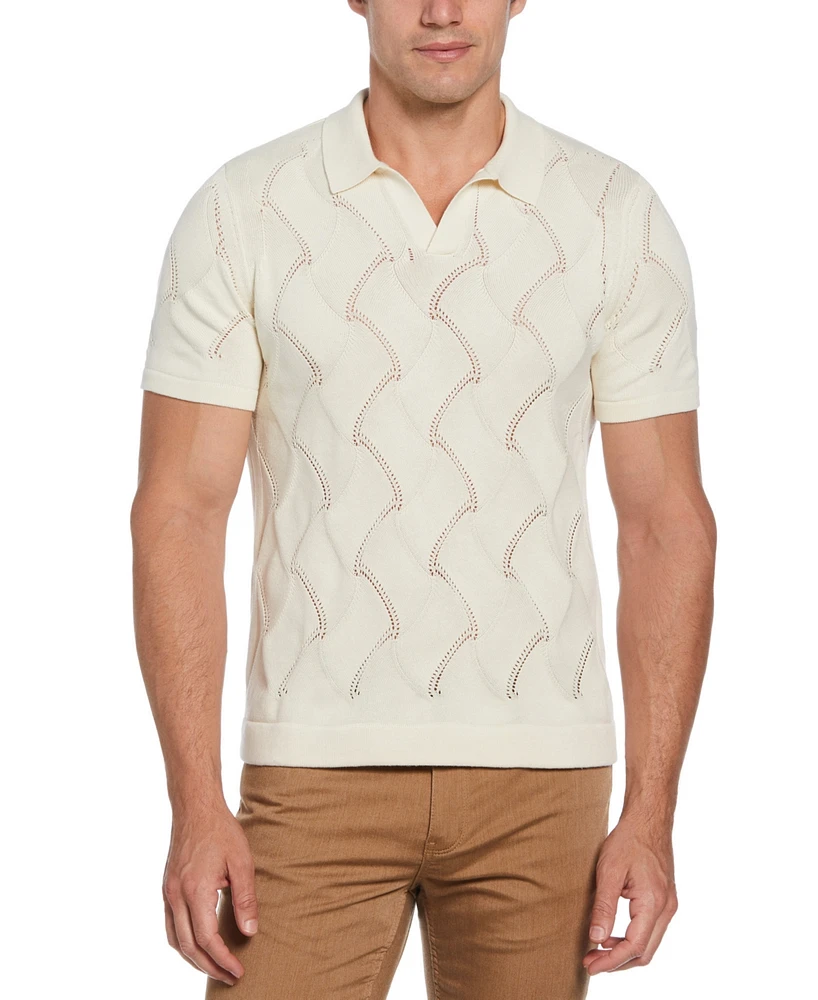 Perry Ellis Men's Short Sleeve Basket Weave Open Collar Polo Sweater