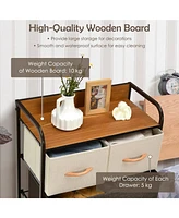 Sugift 4-Tier Organizer Tower Steel Frame Wooden Top Storage with 5-Drawer Dresser
